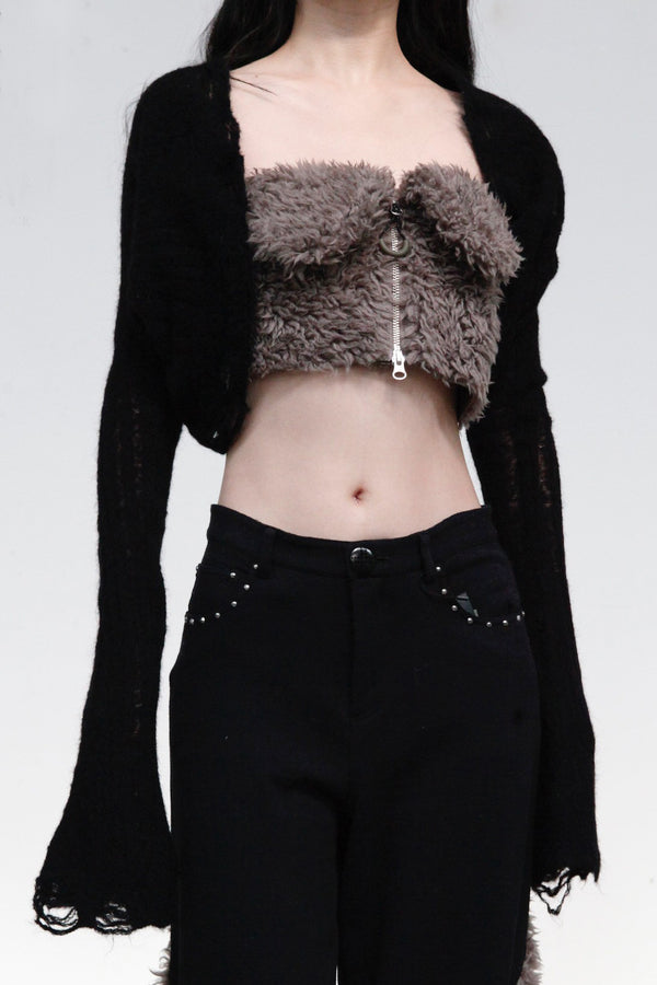 RUI floating line short cardigan RAW23KN10 black
